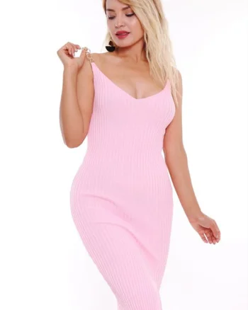Rochie mulata Sofy, cu bretele din lant, Roz pal, Marime S/M