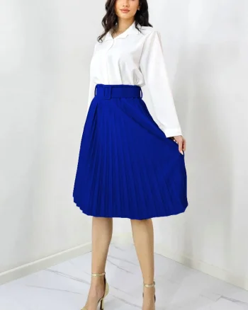 Fusta plisata eleganta Carmen, curea de aceeasi culoare inclusa, Albastru royal, Marime S/M
