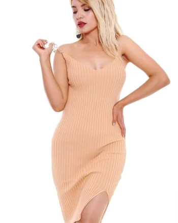 Rochie mulata Sofy, cu bretele din lant, Crem, Marime S/M