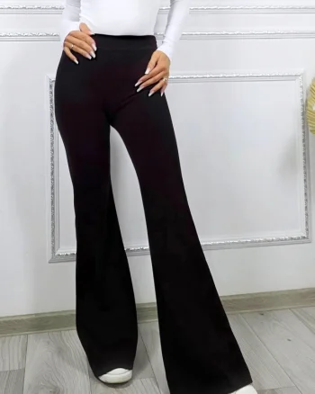 Pantaloni Politeh, evazati, cu talie inalta, Negru, Marime S/M
