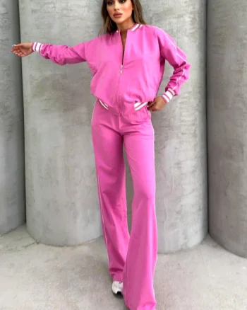 Compleu sport, ROXXA, cu jacheta si pantaloni evazati, Roz
