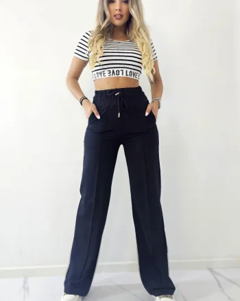 Pantaloni casual SKYE, cu snur si banda modelatoare, elastica, Negru