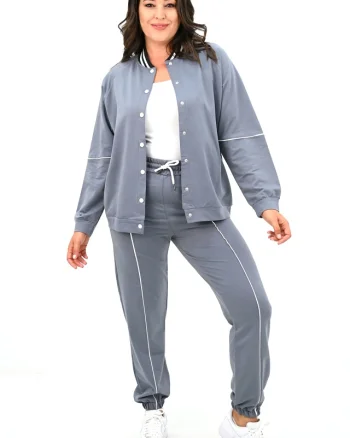 Compleu dama CapsLine, jacheta lunga si pantaloni cu snur, marimi mari, Gri