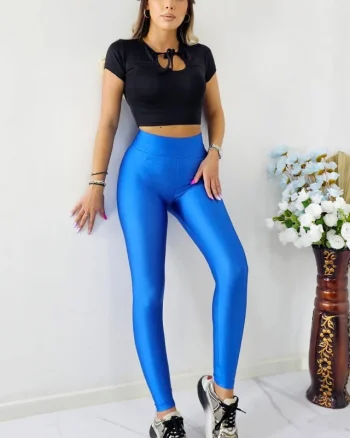 Colanti Lycra Taylor, cu aspect metalizat, Albastru deschis
