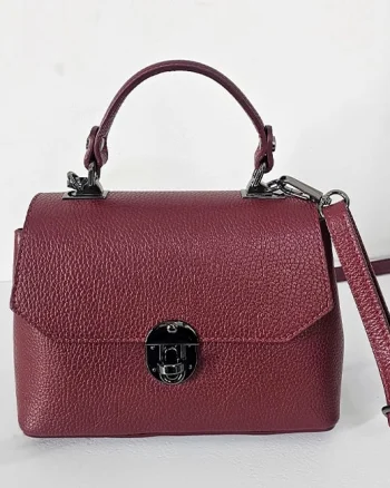 Geanta eleganta, GlamourGrip, din piele naturala, business si curea detasabila, Rosu inchis