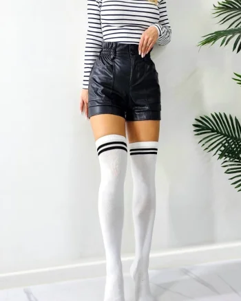 Jambiere lungi de dama, cu dungi RIXX, Marimea 36-40, Alb