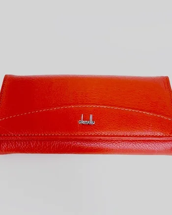 Portofel dama Qianxilu din piele naturala, deschidere prin capsa pe lateral, 16 compartimente, Orange
