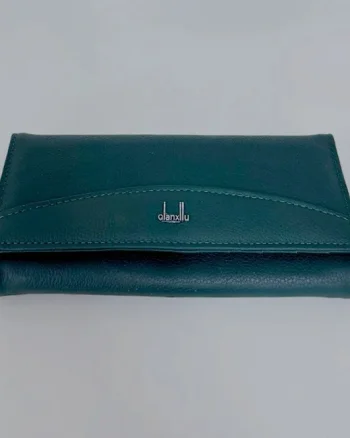 Portofel dama Qianxilu din piele naturala, deschidere prin capsa pe lateral, 16 compartimente, Verde inchis