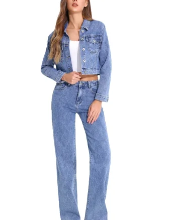 Blugi de dama Phoenix Romb, croiala relaxed fit, cu imprimeu geometric, Albastru denim