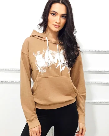 Bluza sport de dama SAME, cu buzunare si gluga reglabila, Bej