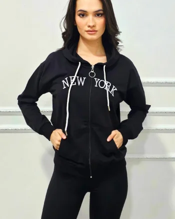 Bluza de trening AMYR in New York, cu gluga si fermoar, Negru