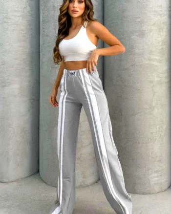 Pantaloni casual de dama ThinK Deep, cu o croiala lejera usor evazata, Gri