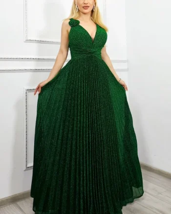 Rochie de ocazie AZARIA, cu pliuri si croiala empire, Verde