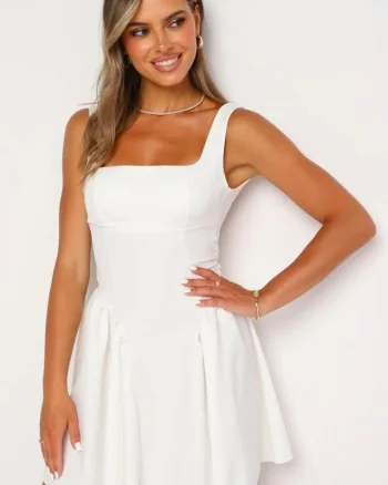Rochie lejera de zi MARA, croiala babydoll si funda, ALB, Marime S/M/L
