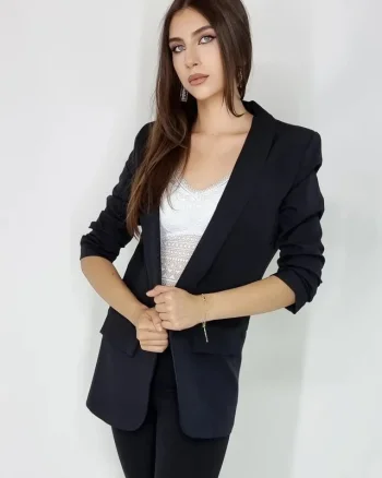 Sacou casual BLUMY, cu lungime medie si clapete, NEGRU, Marime XL/2XL