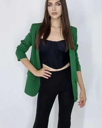 Sacou casual BLUMY, cu lungime medie si clapete, VERDE, Marime XL/2XL