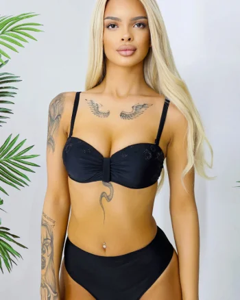 Costum de baie doua piese Grand FeeL, cu slip talie medie si sutien cu push up, Negru