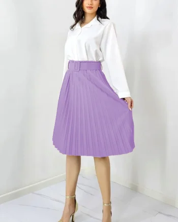 Fusta plisata eleganta Carmen, curea de aceeasi culoare inclusa, Lila, Marime S/M