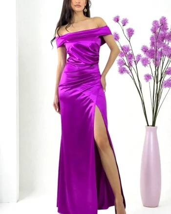 Rochie lunga, petrecuta, de ocazie, DHALIA cu crapatura ampla, MOV, Marime S/M