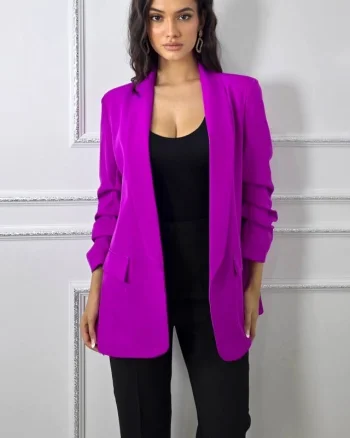 Sacou casual Alessia, cu revere si buzunare decorative, Violet, Marime S/M