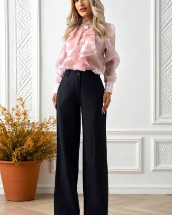 Pantaloni office de dama AVIA, croi larg cu buzunare, Negru