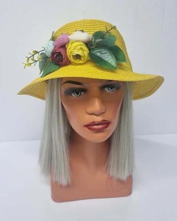 Palarie de plaja ChiClove cu flori, galben