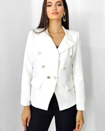 Sacou dama Zayre, cu nasturi decorativi si buzunare cu clapa, Alb, Marime S/M