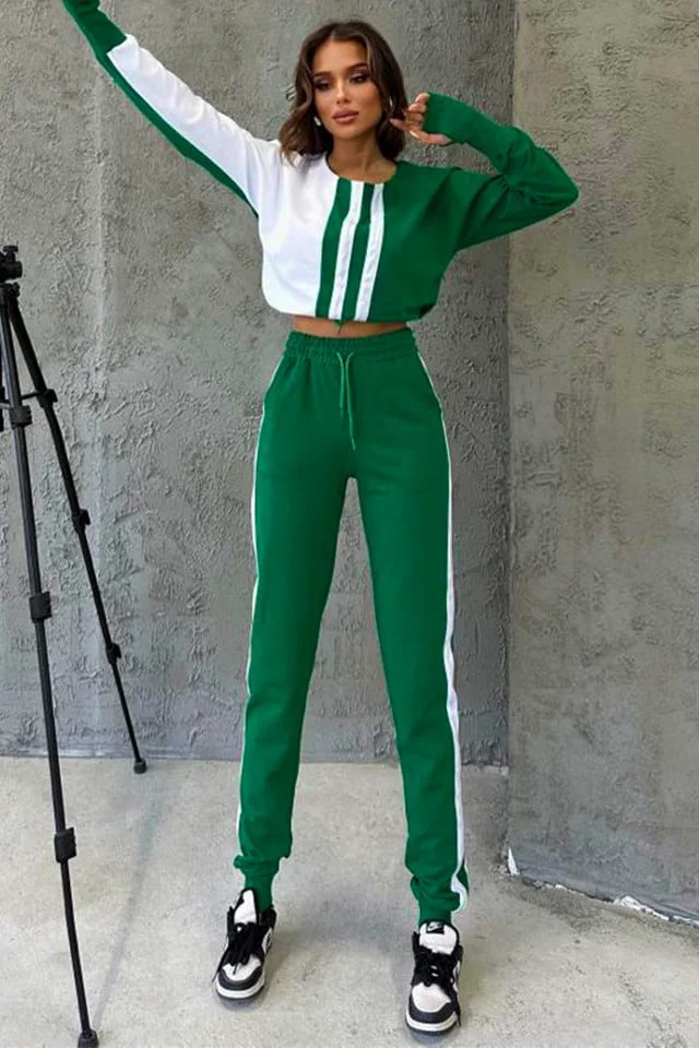 Compleu sport One Balance, bluza cu manseta tip manusa, snur in talie si pantaloni cu banda elastica, Verde