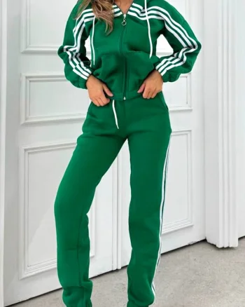Trening vatuit VELORA, hanorac cu fermoar si pantaloni cu banda elastica, Verde