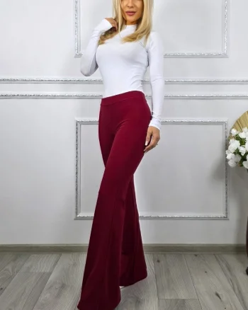 Pantaloni Politeh, evazati, cu talie inalta, Rosu inchis, Marime S/M
