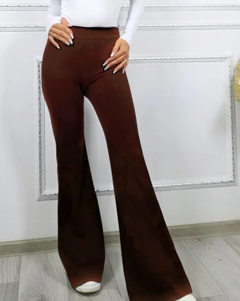 Pantaloni Politeh, evazati, cu talie inalta, Maro inchis, Marime S/M