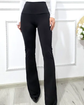 Pantaloni casual evazati OLA BE, cu emblema si banda modelatoare, NEGRU