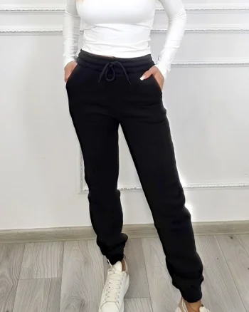 Pantaloni vatuiti RYLEX, cu snur in talie si banda elastica, Negru
