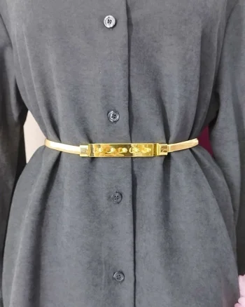 Curea subtire, elastica si catarama stilizata, MireLL, Gold Button
