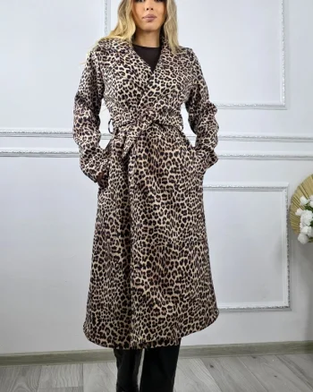 Haina lunga de dama Ophira animal print si cordon, Crem Leopard, Marime S/M
