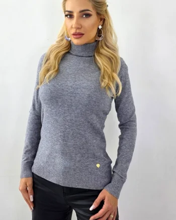 Helanca office din casmir si lana, PATY Roll, cu guler rulat, Gri, Marime S/M
