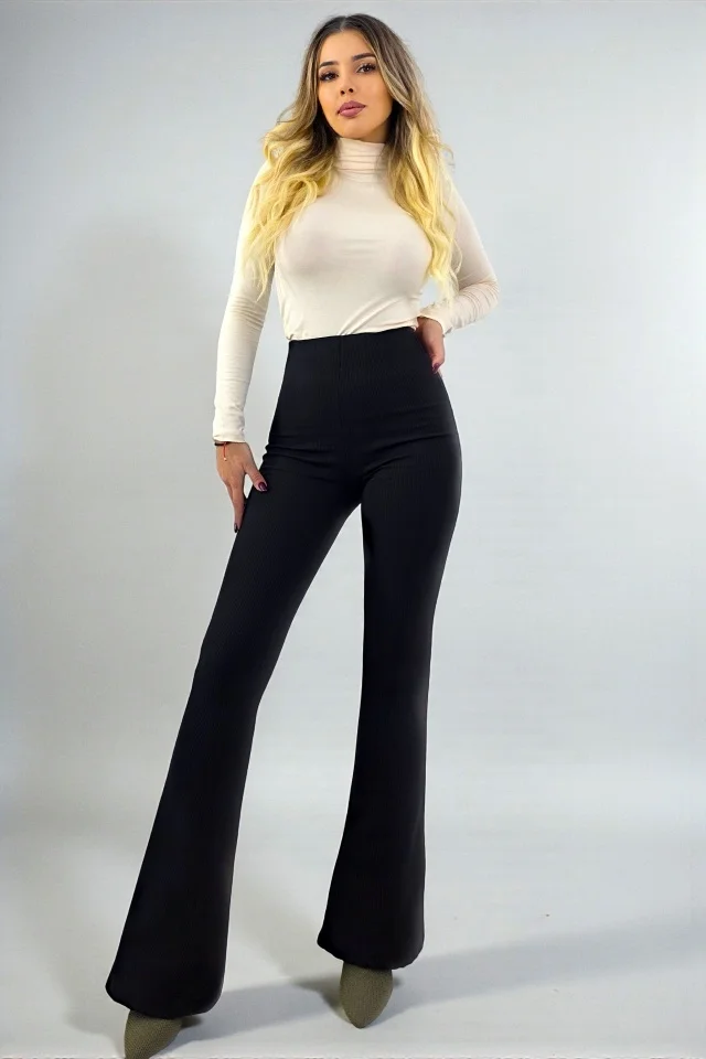 Pantaloni vatuiti, slim evazati, TetraFlex, cu banda elastica, Negru