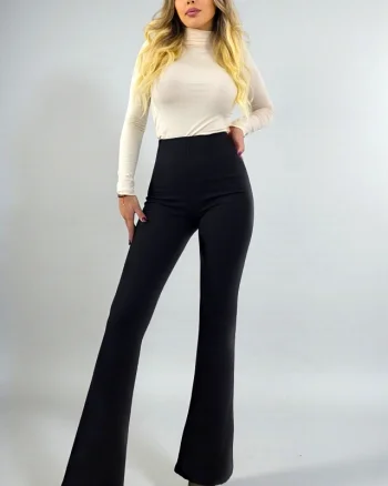 Pantaloni vatuiti, slim evazati, TetraFlex, cu banda elastica, Negru