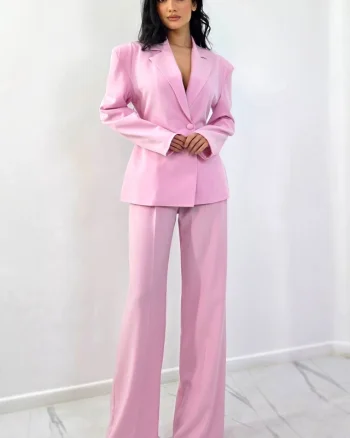 Costum dama KALEN, sacou cambrat cu funda si pantaloni drepti, Roz, Marime S/M