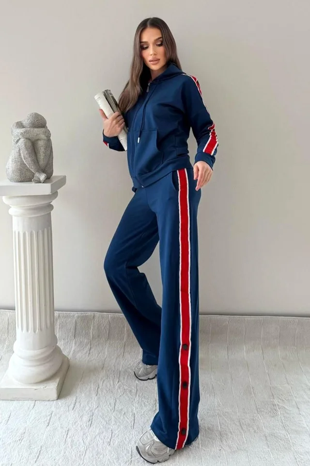 Trening cu fermoar SporDIVA, hanorac cu gluga si pantaloni, Albastru