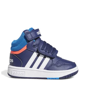 Pantofi sport mid-high cu velcro Hoops, Alb/Albastru inchis