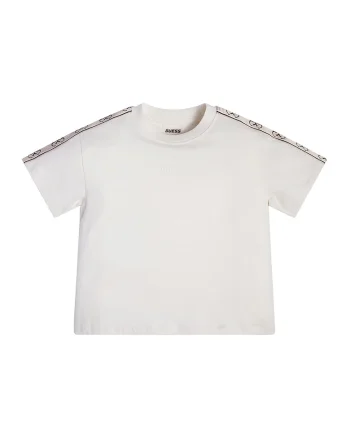 Tricou de bumbac cu segmente logo contrastante, Galben pal/Alb murdar