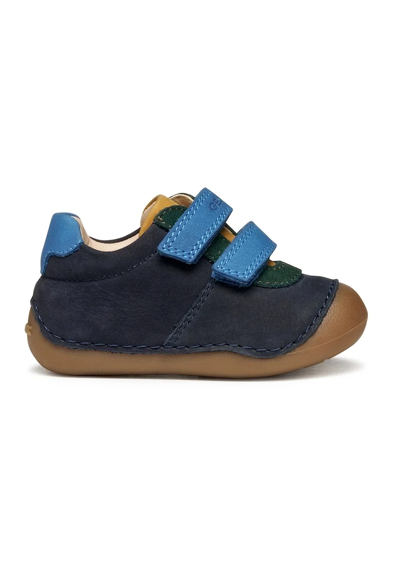 Pantofi Tutim de piele nabuc si piele intoarsa cu velcro, Bleumarin