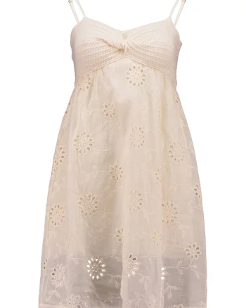 Rochie din bumbac cu bretele inguste, Alb fildes