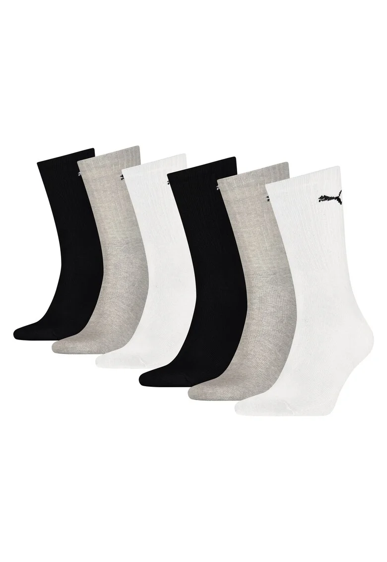 Set de sosete lungi unisex - 6 perechi, Alb/Negru/Gri