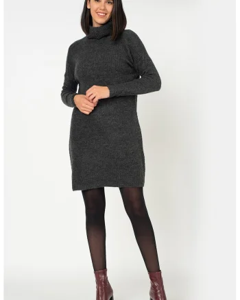 Rochie-pulover cu guler inalt Jana, Gri inchis melange