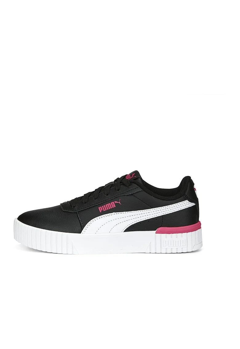 Pantofi sport cu insertii de piele Carina 2.0, Alb/Negru/Fucsia