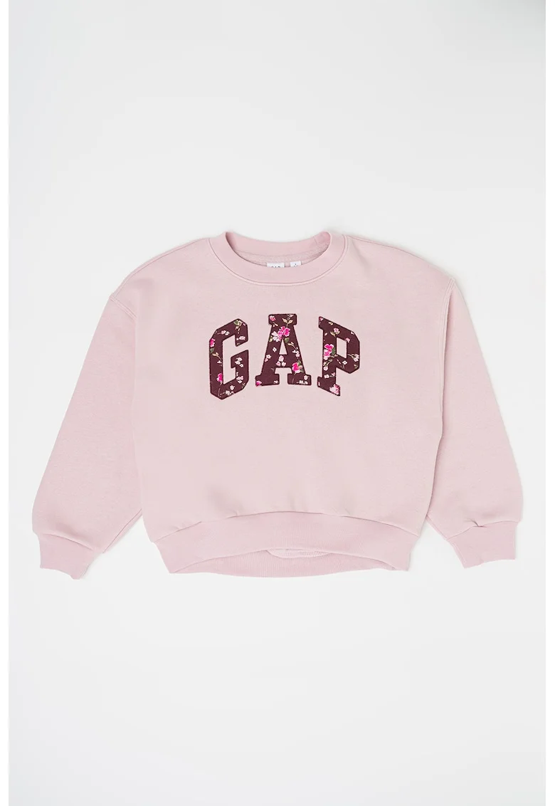 Bluza de trening cu imprimeu logo si decolteu la baza gatului, Roz pal