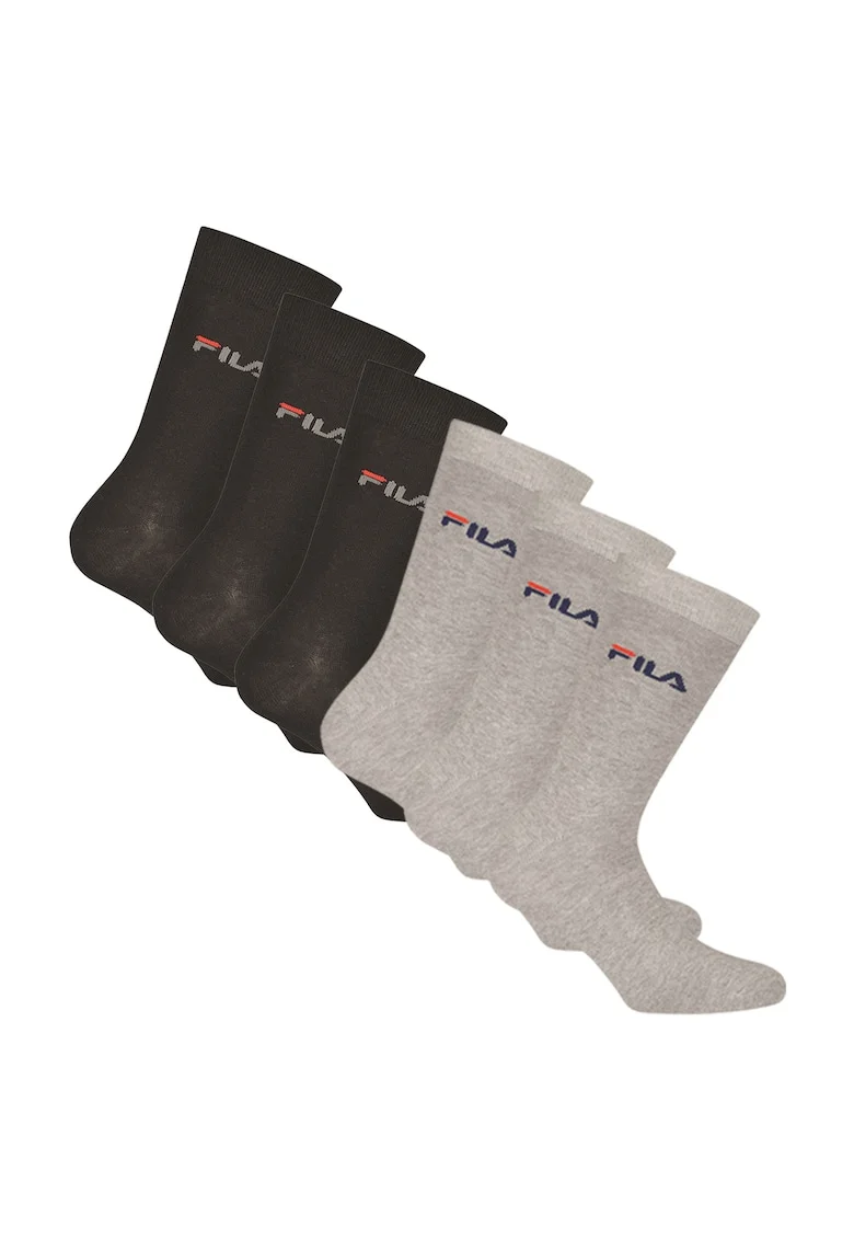 Set de sosete lungi unisex cu imprimeu logo - 6 perechi, Negru/Gri