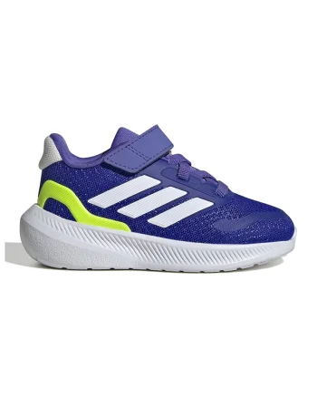 Pantofi sport Run Falcon 5 din material textil cu velcro, Alb/Verde lime/Albastru